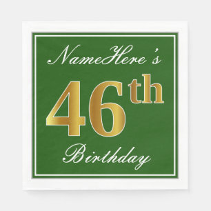 Elegant Green, Faux Gold 46th Birthday + Name Napkin