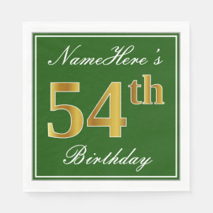 Elegant Green, Faux Gold 54th Birthday + Name Napkin
