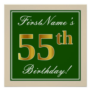 Elegant, Green, Faux Gold 55th Birthday + Name Poster