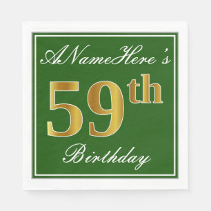 Elegant Green, Faux Gold 59th Birthday + Name Napkin