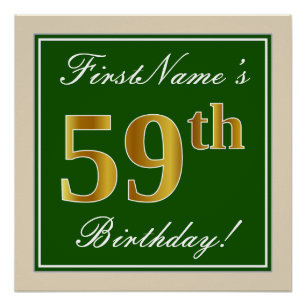 Elegant, Green, Faux Gold 59th Birthday + Name Poster