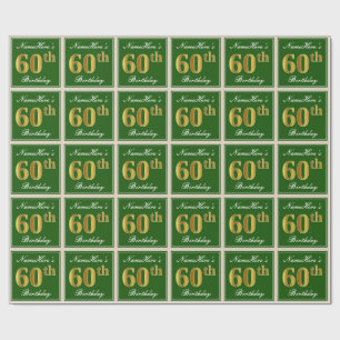 Elegant, Green, Faux Gold 60th Birthday + Name Wrapping Paper