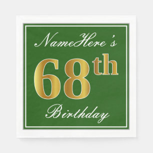 Elegant Green, Faux Gold 68th Birthday + Name Napkin