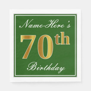 Elegant Green, Faux Gold 70th Birthday + Name Napkin