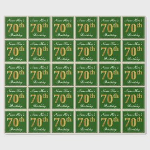 Elegant, Green, Faux Gold 70th Birthday + Name Wrapping Paper