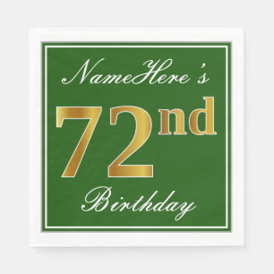 Elegant Green, Faux Gold 72nd Birthday + Name Napkin