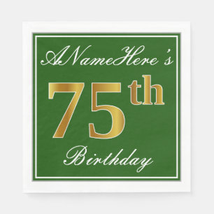 Elegant Green, Faux Gold 75th Birthday + Name Napkin
