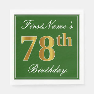 Elegant Green, Faux Gold 78th Birthday + Name Napkin
