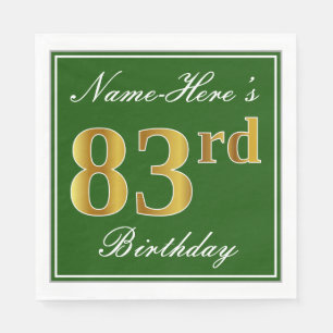 Elegant Green, Faux Gold 83rd Birthday + Name Napkin
