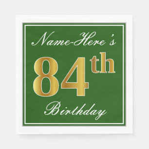 Elegant Green, Faux Gold 84th Birthday + Name Napkin