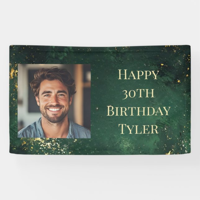 Elegant Green & Faux Gold Birthday  Banner (Horizontal)