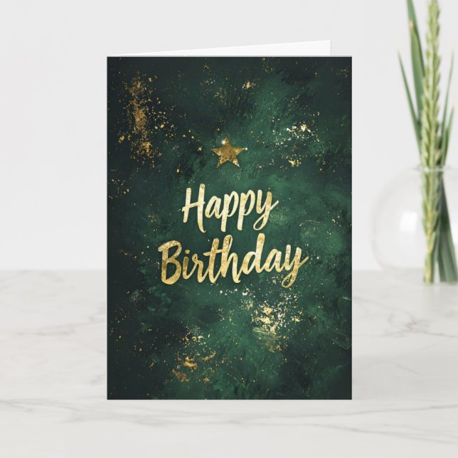 Elegant Green & Faux Gold Birthday Card (Front)
