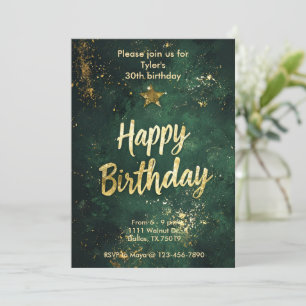 Elegant Green & Faux Gold Birthday Invitation