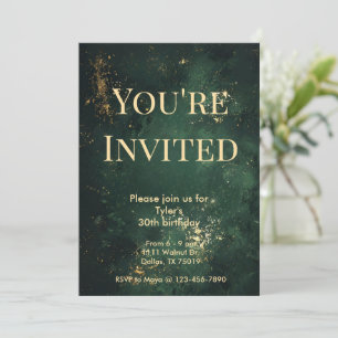 Elegant Green & Faux Gold Birthday Invitation