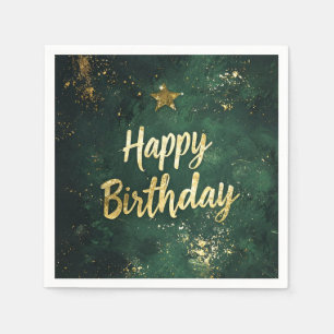 Elegant Green & Faux Gold Birthday  Napkin
