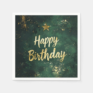 Elegant Green & Faux Gold Birthday Napkin