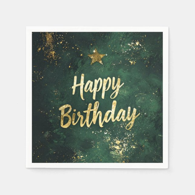Elegant Green & Faux Gold Birthday  Napkin (Front)