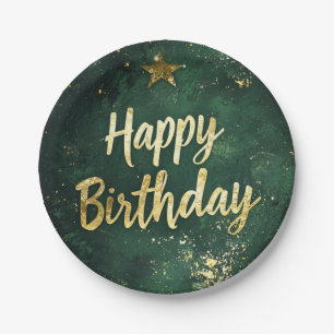 Elegant Green & Faux Gold Birthday Paper Plates