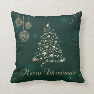 Elegant Green,Faux Gold Christmas Tree,Snowflakes  Cushion