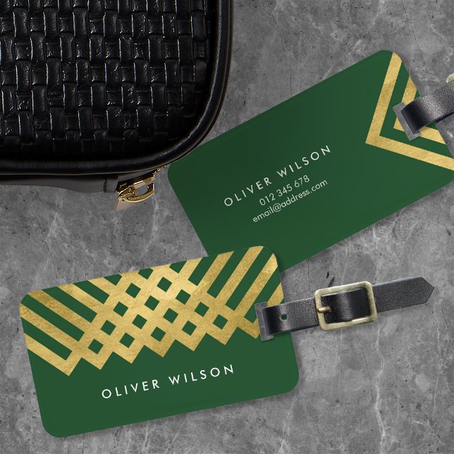 Elegant Green Faux Gold Geometric Luggage Tag (Creator Uploaded)