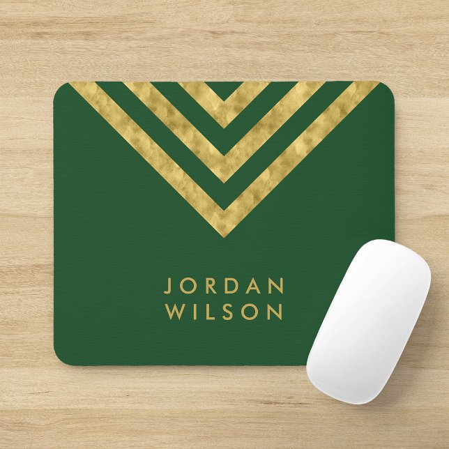 Elegant Green Faux Gold Name Chevron Geometric Mouse Mat (Creator Uploaded)