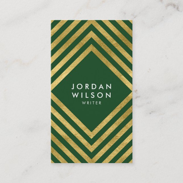 Elegant Green Faux Gold Social Media Business Card (Front)