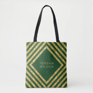 Elegant Green Faux Gold Square Lines Geometric Tote Bag