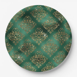 Elegant Green & Faux Gold  Vintage Christmas  Paper Plate