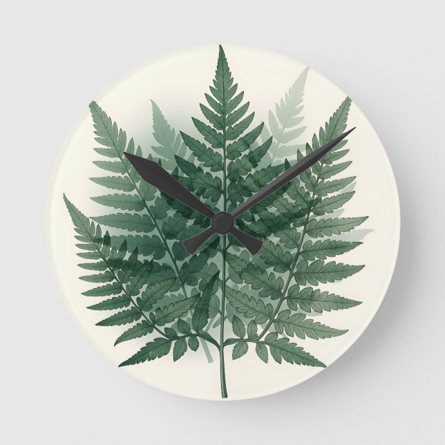 Elegant Green Fern Fronds Botanical  Round Clock (Front)
