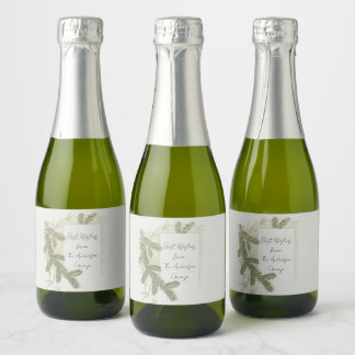 Elegant Green Ferns Custom Hand Script Corporate Sparkling Wine Label