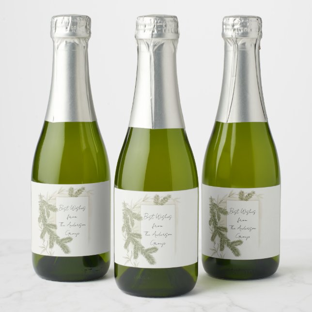 Elegant Green Ferns Custom Hand Script Corporate  Sparkling Wine Label (Bottles)