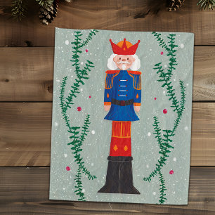 Elegant Green Festive Merry Christmas Nutcracker Fleece Blanket