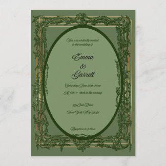 Elegant Green Filigree Wedding Invitation