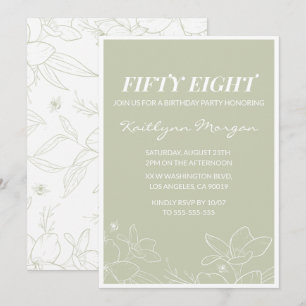 Elegant Green Floral 58th birthday invitations  