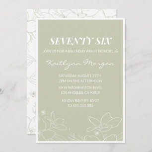 Elegant Green Floral 76th birthday invitations  