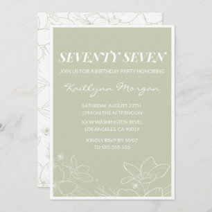 Elegant Green Floral 77th birthday invitations  