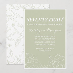 Elegant Green Floral 78th birthday invitations  