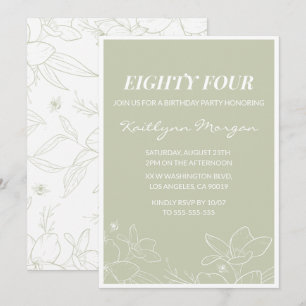 Elegant Green Floral 84th birthday invitations  