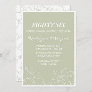 Elegant Green Floral 86th birthday invitations  