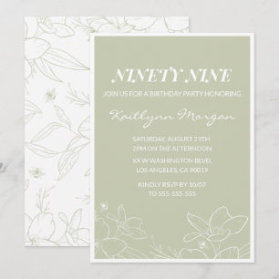 Elegant Green Floral 99th birthday invitations  