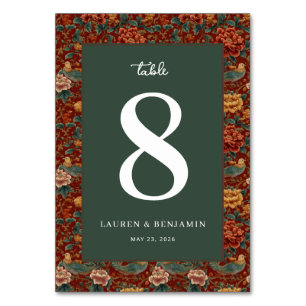 Elegant Green Floral Border Table Number