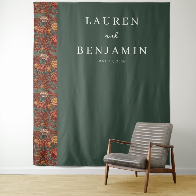 Elegant Green Floral Border Tapestry (In Situ)
