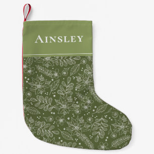 Elegant Green Floral Botanical Family Christmas Small Christmas Stocking