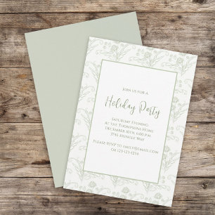Elegant Green Floral Classic Holiday Party Invitation