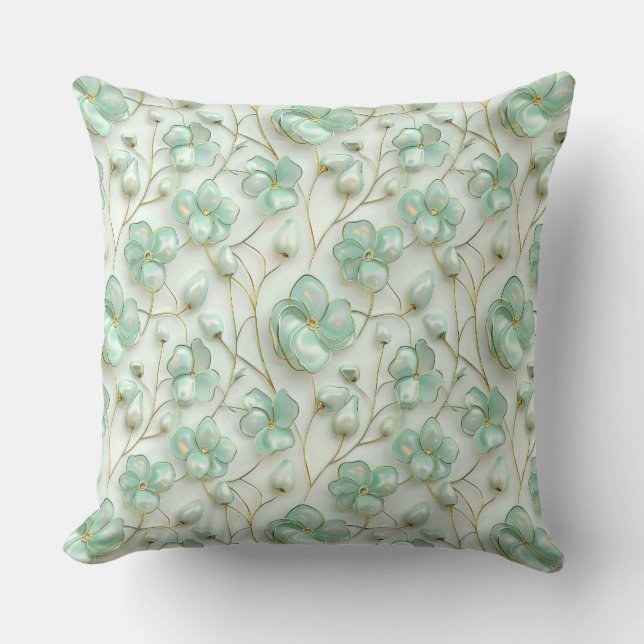 Elegant Green Floral Cushion (Front)
