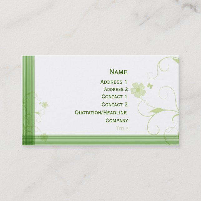Elegant green floral design business card (Front)