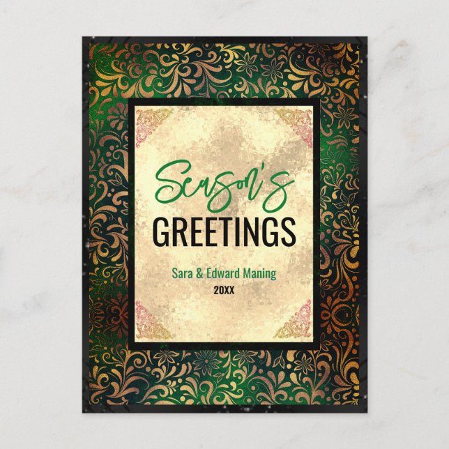 Elegant green floral gold Christmas new year Postcard (Front)