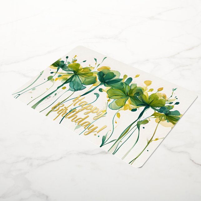 Elegant Green Floral Happy Birthday Foil Card  (Rotated)