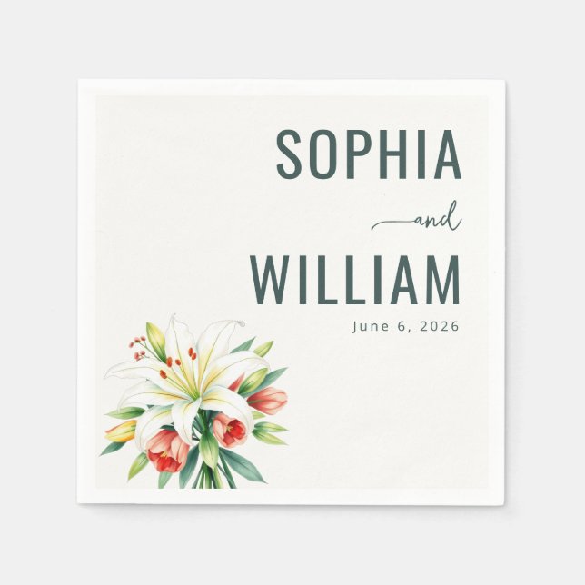 Elegant Green Floral Illustration Napkin (Front)