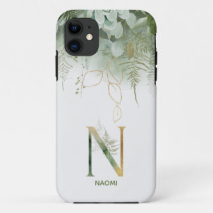 Elegant Green Floral Letter N iPhone 11 Case